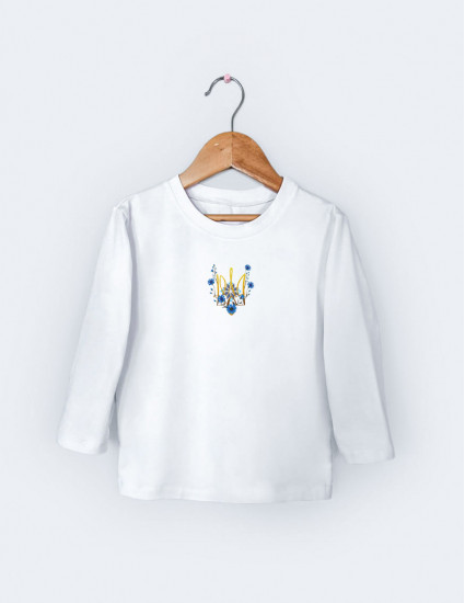 Лонгслив Лінк білий Повний Тризуб вишиванка з волошками