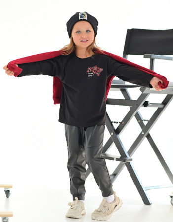 Лонгслив Лінк чорний Українські мотиви червоно-білі