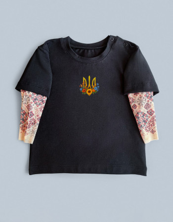 Футболка з тату-рукавами Дрейк Українські мотиви Тризуб Квіти України