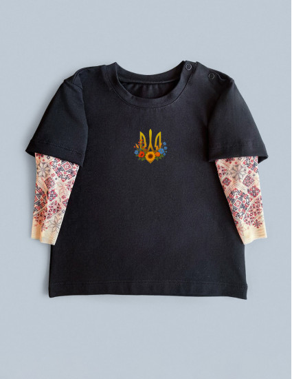 Футболка з тату-рукавами Дрейк Українські мотиви Тризуб Квіти України