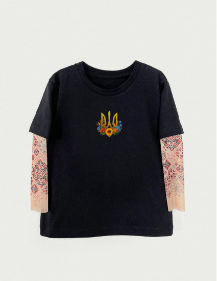 Футболка з тату-рукавами Дрейк Українські мотиви Тризуб Квіти України