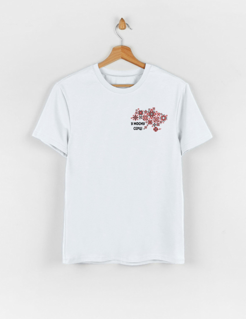 Футболка Овер для дорослого біла Українські мотиви червоно-чорні