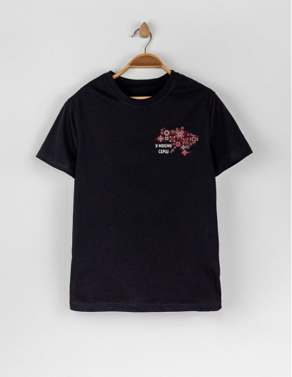 Футболка Овер для дорослого чорна Українські мотиви червоно-білі