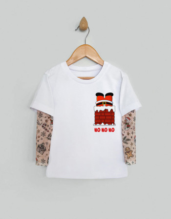 Футболка Дрейк з тату-рукавами Різдвяні історії біла Santa HO-HO-HO