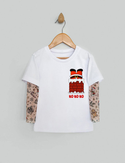 Футболка Дрейк з тату-рукавами Різдвяні історії біла Santa HO-HO-HO