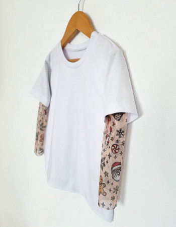 Футболка Дрейк з тату-рукавами Різдвяні історії біла Santa HO-HO-HO