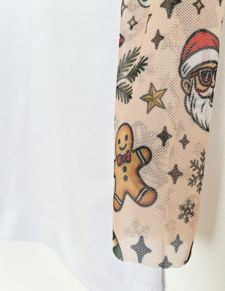 Футболка Дрейк з тату-рукавами Різдвяні історії біла Santa HO-HO-HO