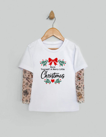 Футболка Дрейк з тату-рукавами Різдвяні історії біла Merry Christmas