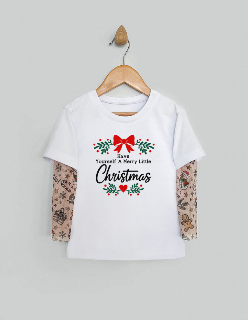 Футболка Дрейк з тату-рукавами Різдвяні історії біла Merry Christmas