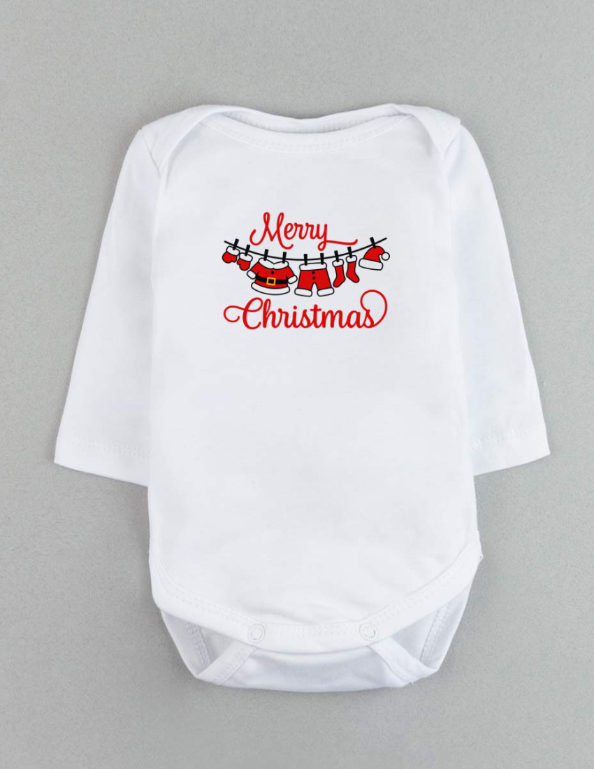 Боді білий з довгим рукавом Merry Christmas