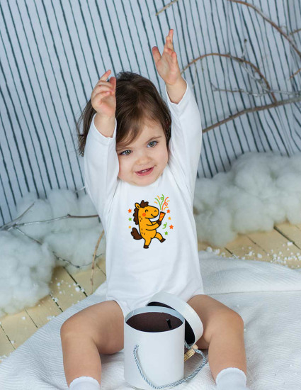 Боді білий з довгим рукавом Милий коник