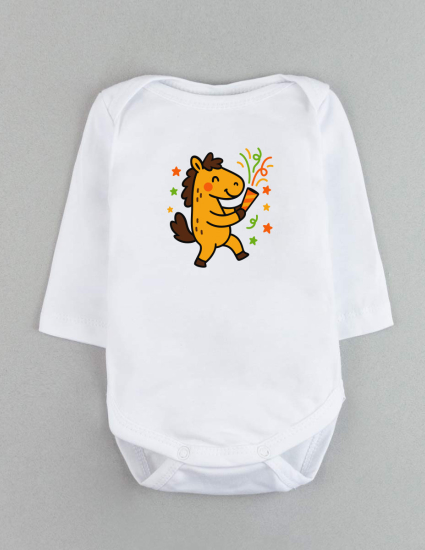 Боді білий з довгим рукавом Милий коник