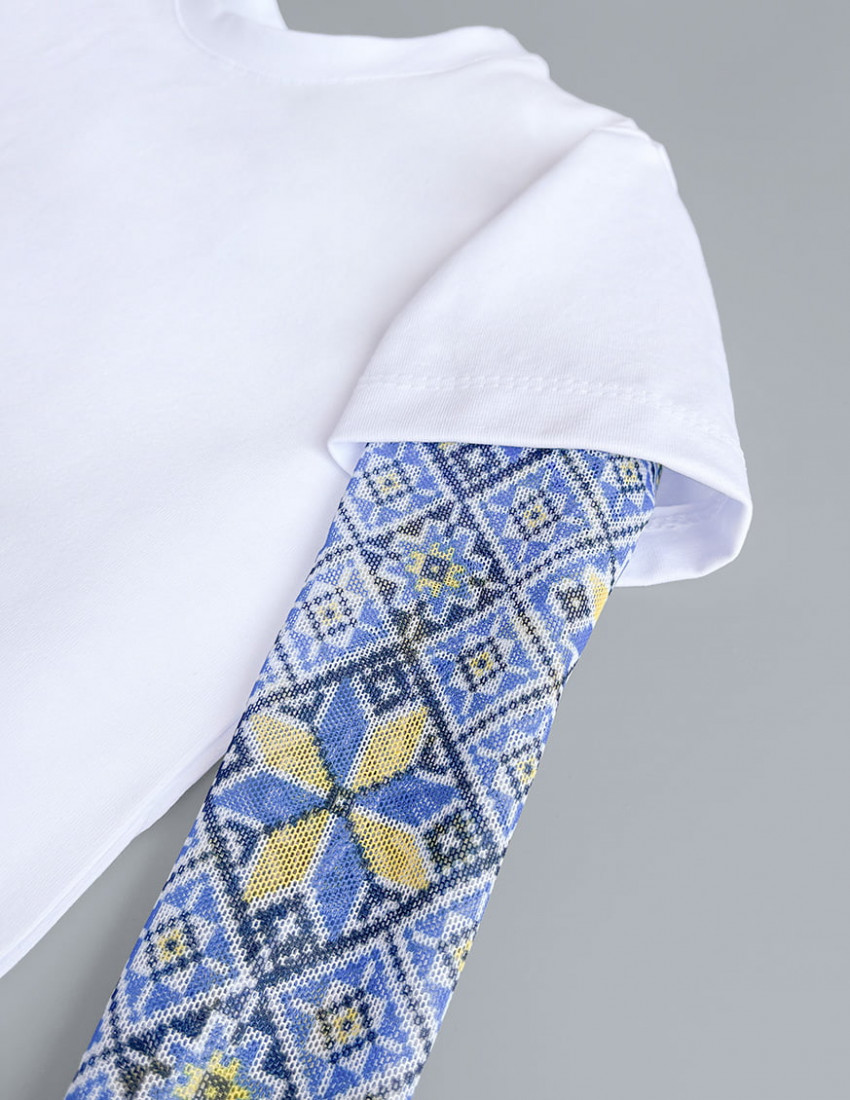 Футболка з тату-рукавами Дрейк Вишиванка біла Щасливого Різдва - синя зірка