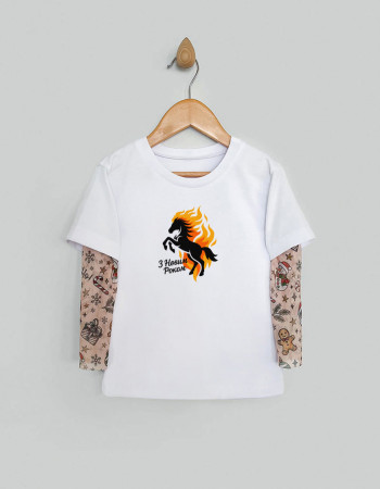 Футболка Дрейк з тату-рукавами Різдвяні історії біла Кінь - З Новим роком