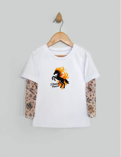 Футболка Дрейк з тату-рукавами Різдвяні історії біла Кінь - З Новим роком