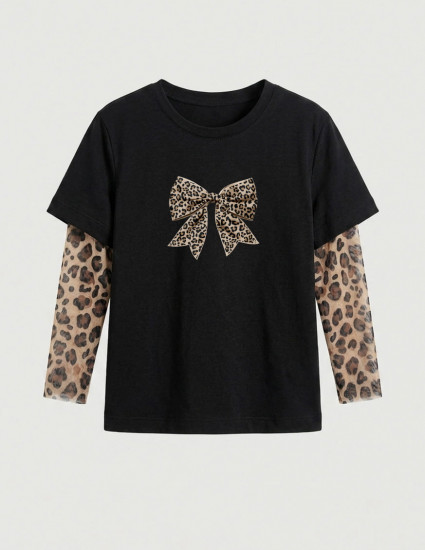 Футболка Дрейк з тату-рукавами Wild Бантик леопард