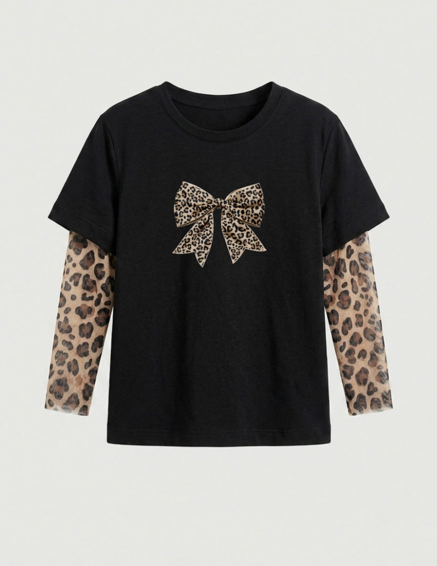 Футболка Дрейк з тату-рукавами Wild Бантик леопард