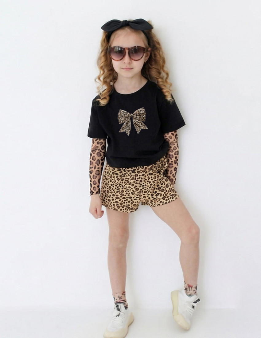 Футболка Дрейк з тату-рукавами Wild Бантик леопард