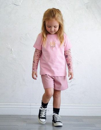 Футболка Дрейк з тату-рукавами Сакура Тризуб з рожевими квітами