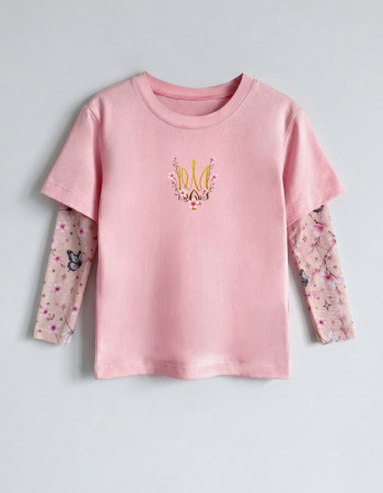 Футболка Дрейк з тату-рукавами Сакура Тризуб з рожевими квітами