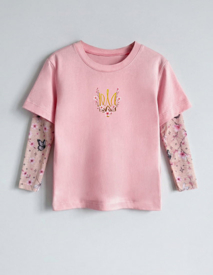 Футболка Дрейк з тату-рукавами Сакура Тризуб з рожевими квітами