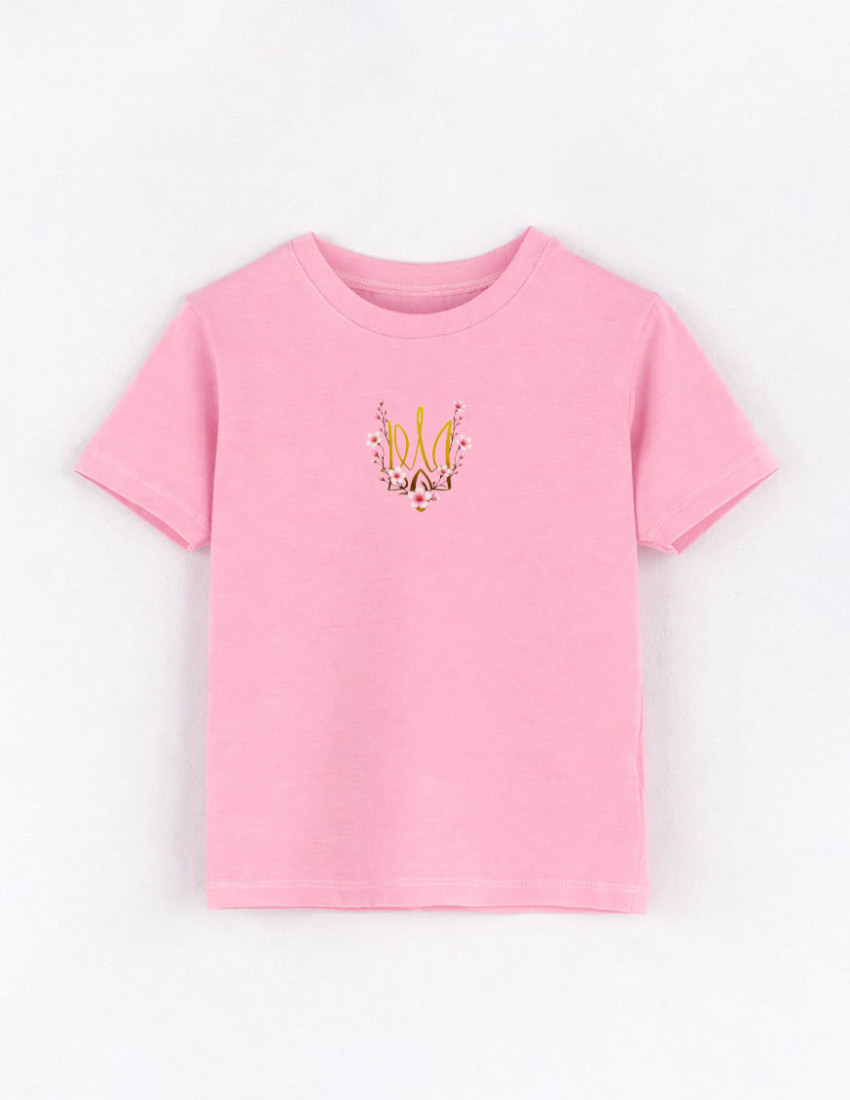 Футболка Овер рожева Тризуб з рожевими квітами